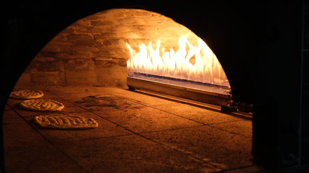 Pizza  baked in a gas stone oven