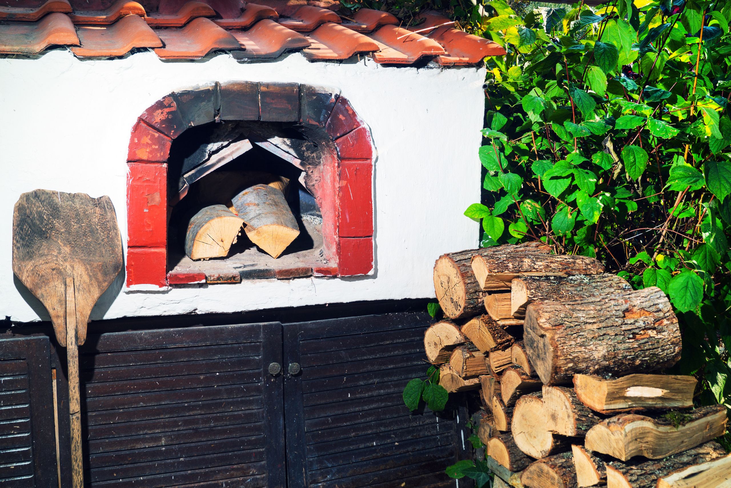A traditional pizza oven