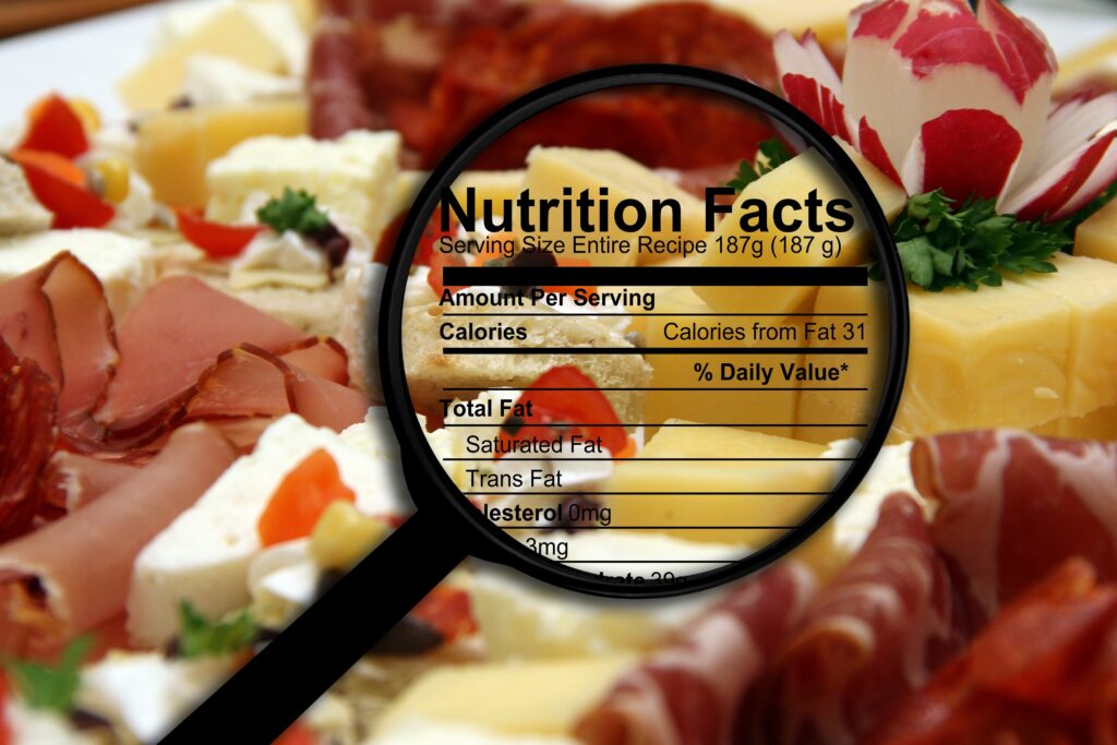 Nutrition facts on food