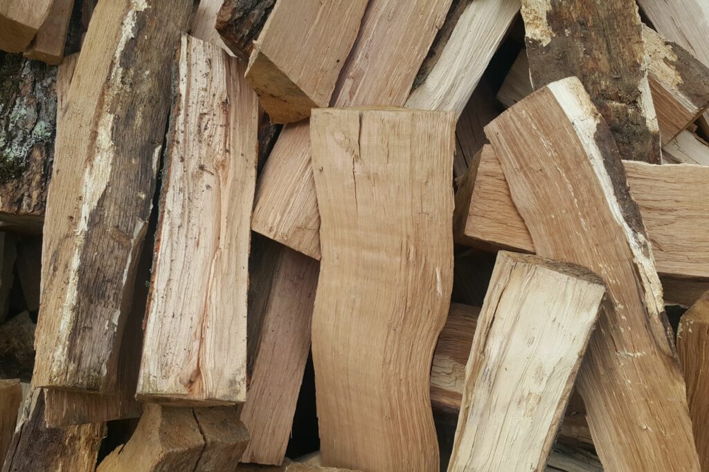 pieces of hardwood pile yard chopped prepared